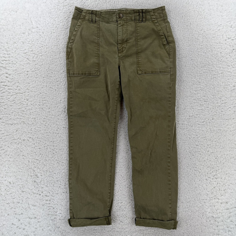 Pilcro Pants Womens 27 Green Chino Twill Straight Leg Stretch Cuffed Casual